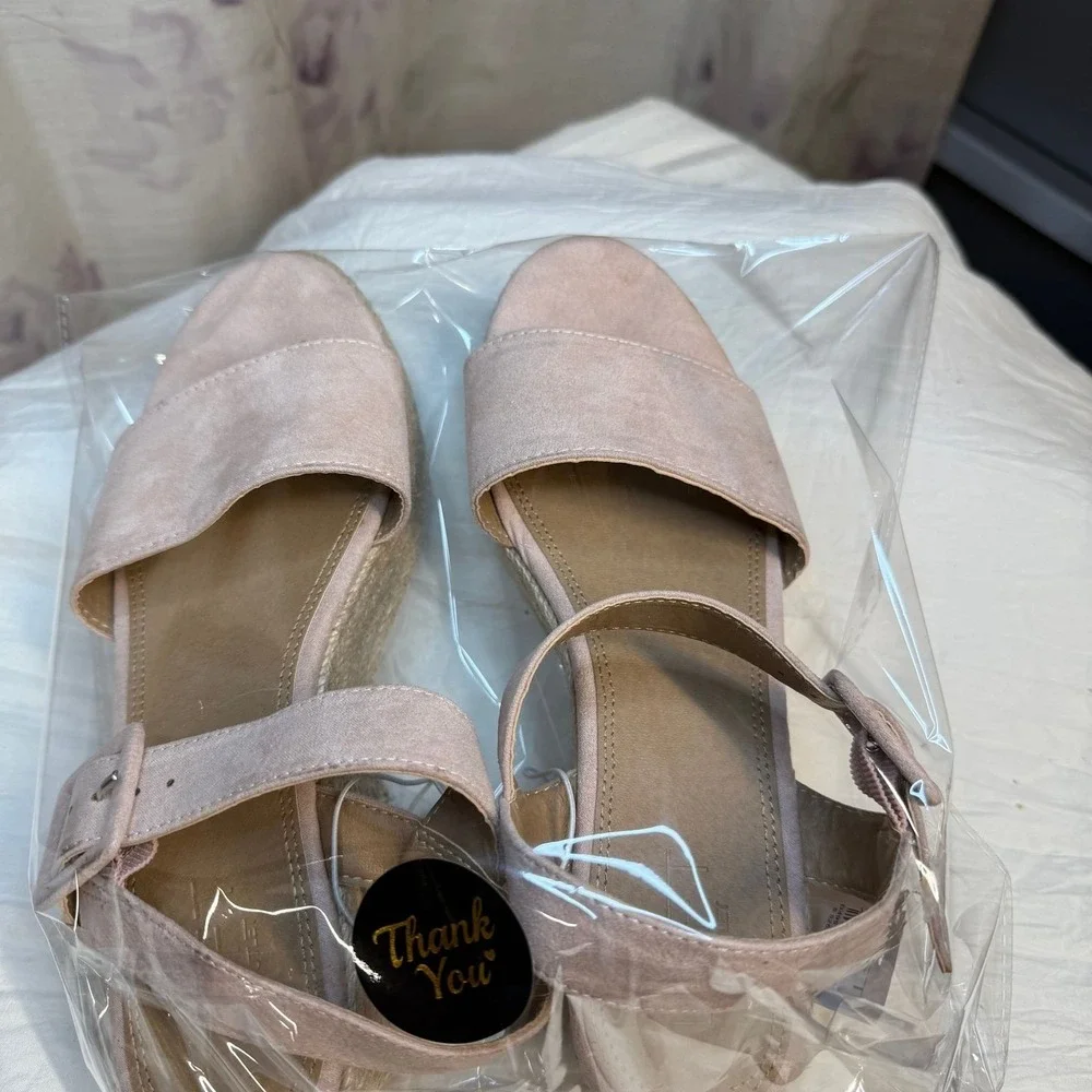 Loft Womens‎ Blush Pink Faux Suede Espadrille Platform Wedge Sandals Size 7
